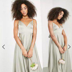 ASOS EDITION, size 4, satin midi dress with tie back in sage green